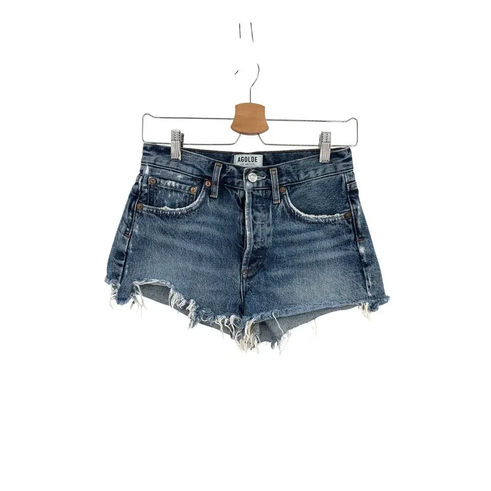 AGOLDE Parker Vintage Cut Off Shorts Rock Steady Distressed Denim Size 24